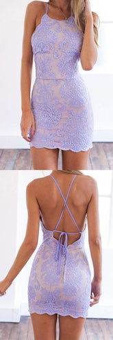 Lavender Tight Mini Semi Formal Dress Short Backless Prom Dress GDC1302-Dolly Gown